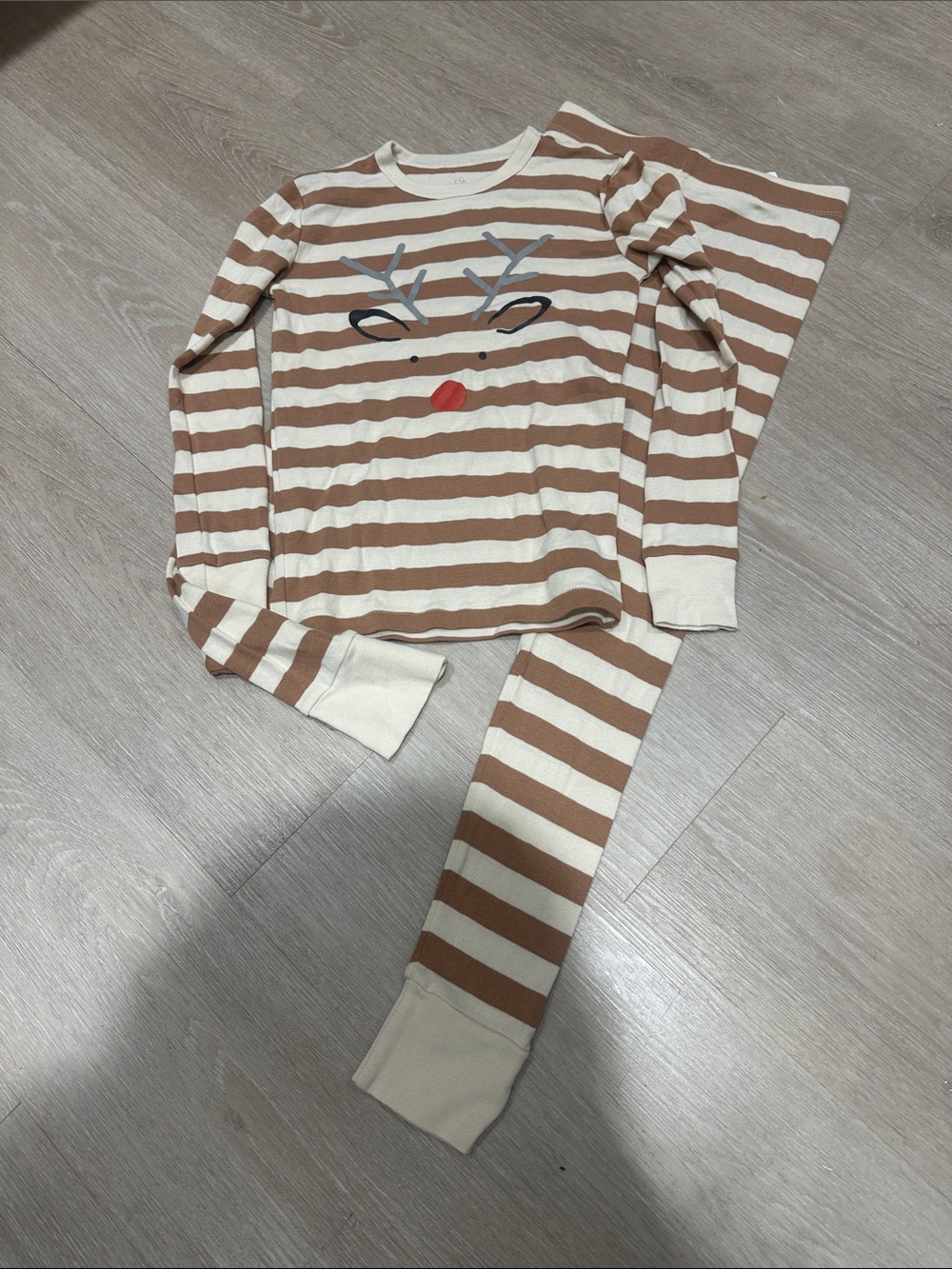 GAP Brown and Cream Striped Reindeer Pajama Set